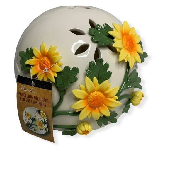 Other - Flameless LED candle porcelain ball with floral luminary light NEW